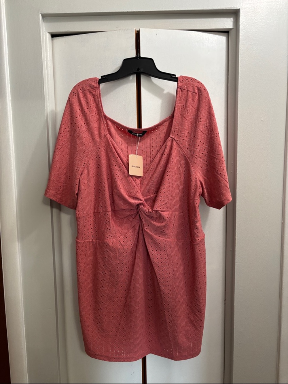 BloomChic Knot-Front Eyelet Top in Coral Pink